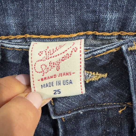 True Religion Joey Jeans Women's 25 Blue Flare Made in USA Distressed Stitching - Picture 3 of 12